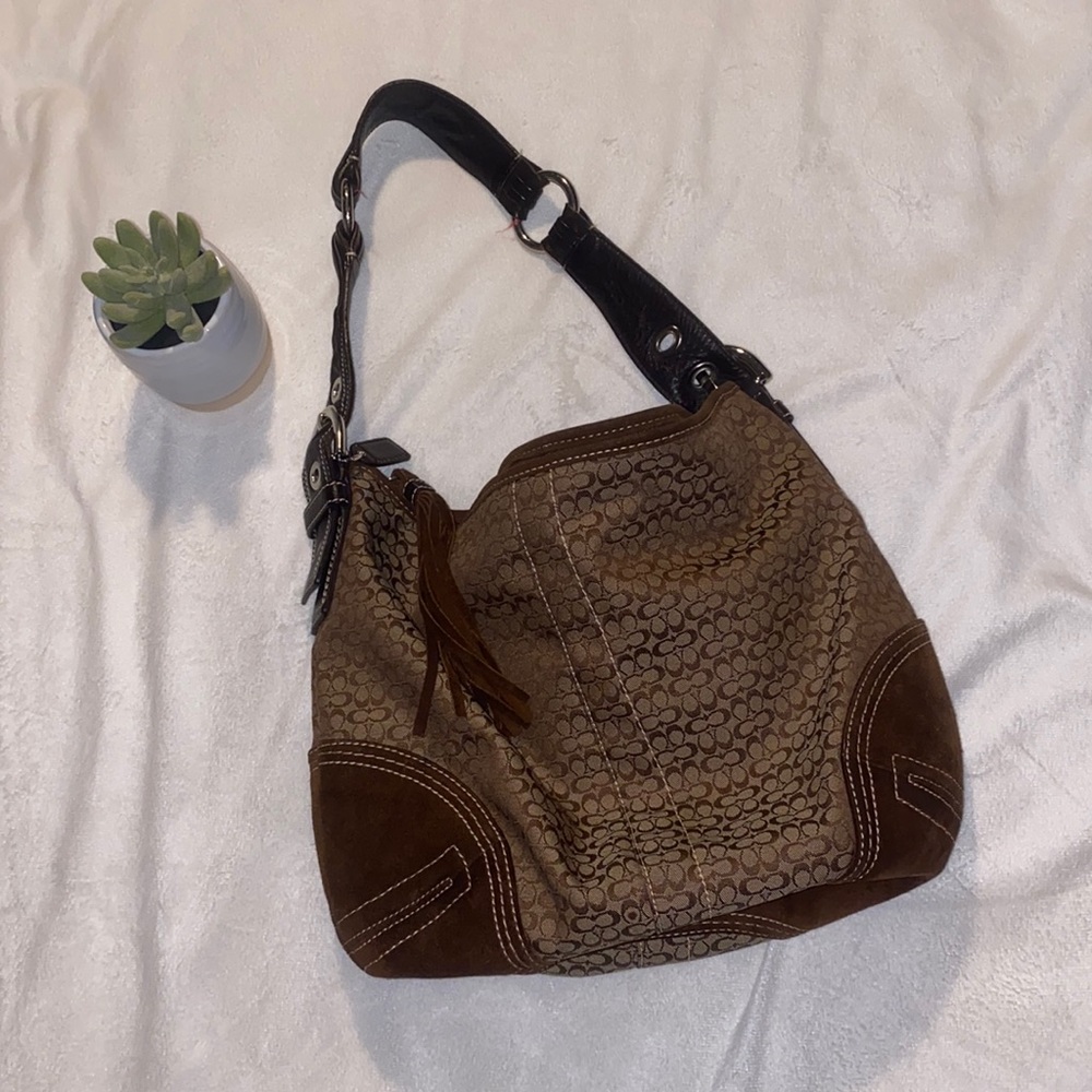 Vintage Coach Monogram Purse with Suede
